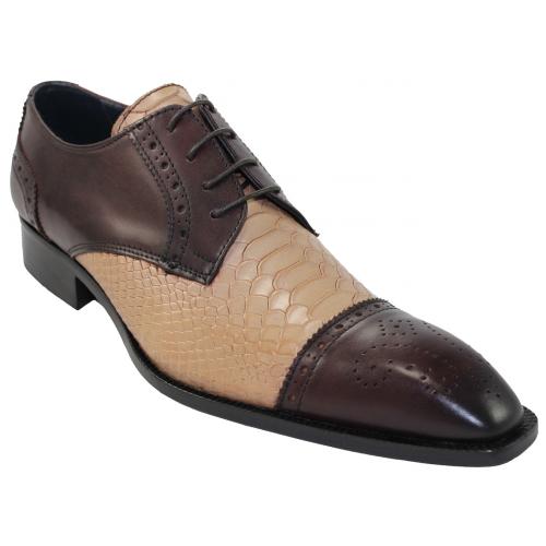 Duca Di Matiste 1111 Mahogany Genuine Italian Calfskin Leather / Taupe Snake Print Shoes.